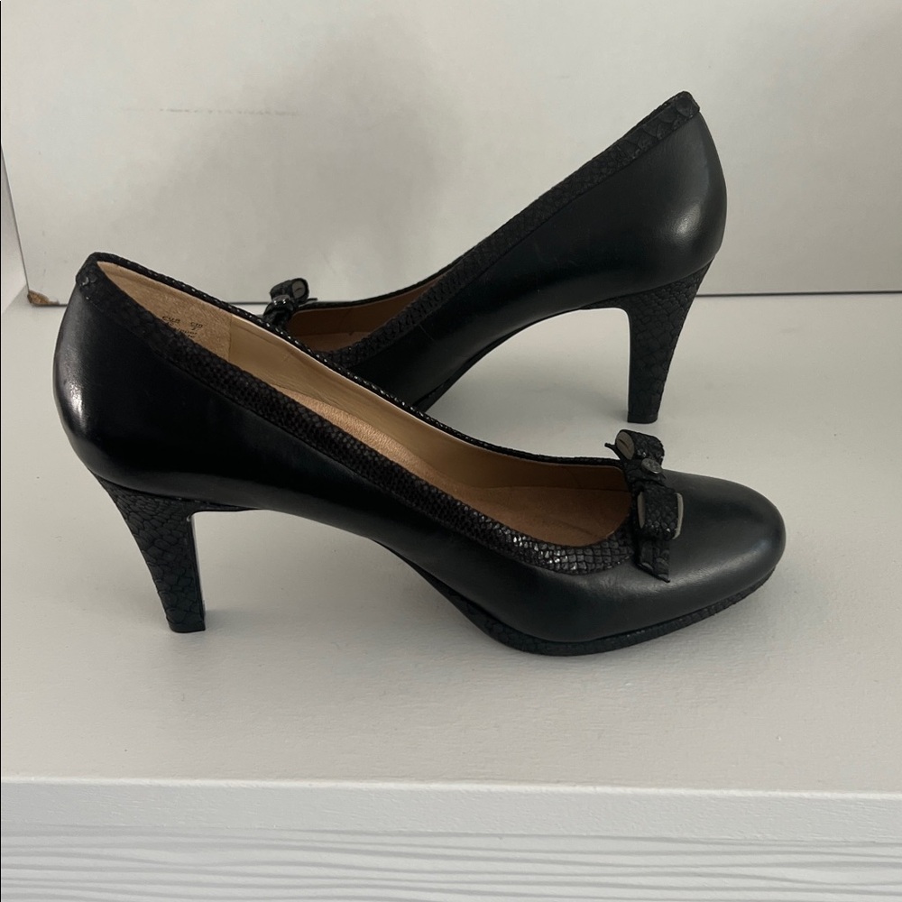Elegant Black Genuine Leather Heels